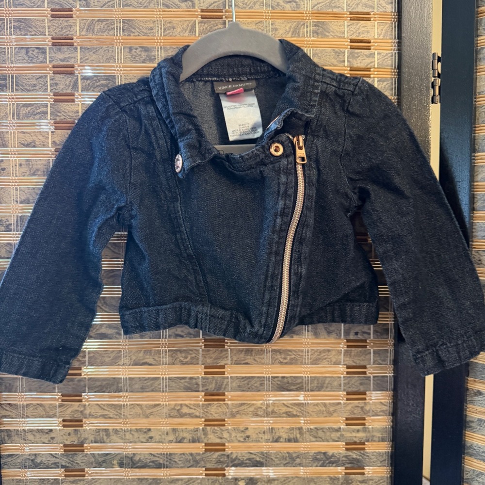Vince Camuto Denim Moto Jacket Kids 18M Dark Wash Rose Gold Zip Biker